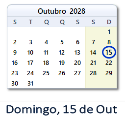15 Outubro 2028 calendario