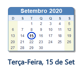 15 Setembro 2020 calendario