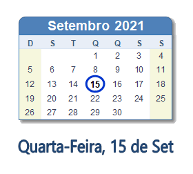 15 Setembro 2021 calendario