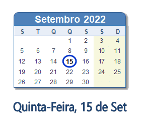 15 Setembro 2022 calendario