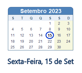 15 Setembro 2023 calendario
