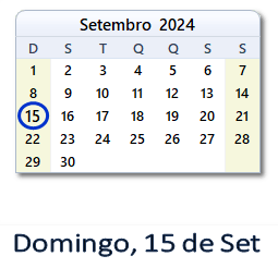 15 Setembro 2024 calendario