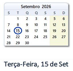 15 Setembro 2026 calendario