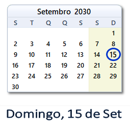 15 Setembro 2030 calendario
