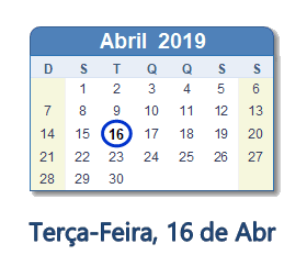 16 Abril 2019 calendario