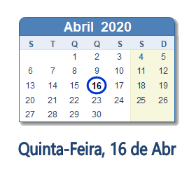 16 Abril 2020 calendario