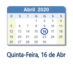 16 Abril 2020 calendario