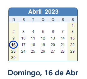 16 Abril 2023 calendario