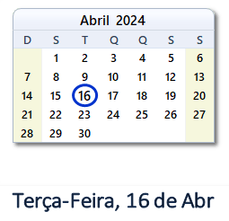 16 Abril 2024 calendario