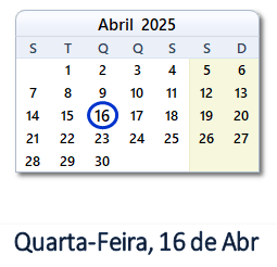 16 Abril 2025 calendario