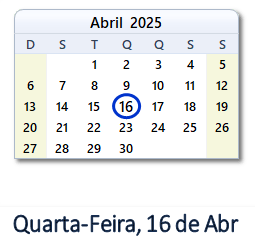 16 Abril 2025 calendario