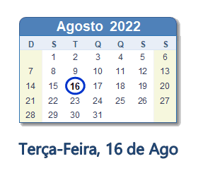 16 Agosto 2022 calendario