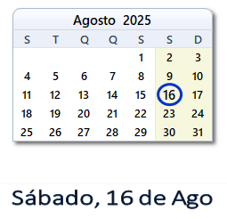 16 Agosto 2025 calendario