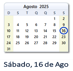 16 Agosto 2025 calendario