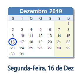 16 Dezembro 2019 calendario