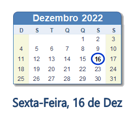 16 Dezembro 2022 calendario
