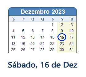 16 Dezembro 2023 calendario