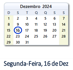 16 Dezembro 2024 calendario