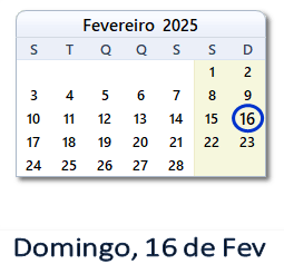 16 Fevereiro 2025 calendario