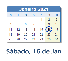 16 Janeiro 2021 calendario