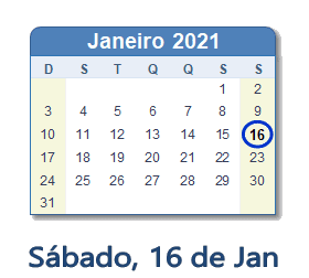 16 Janeiro 2021 calendario