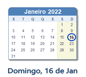 16 Janeiro 2022 calendario