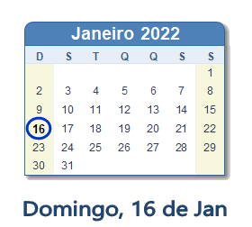 16 Janeiro 2022 calendario