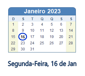 16 Janeiro 2023 calendario