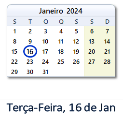 16 Janeiro 2024 calendario
