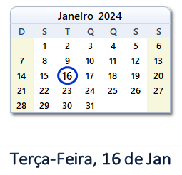 16 Janeiro 2024 calendario