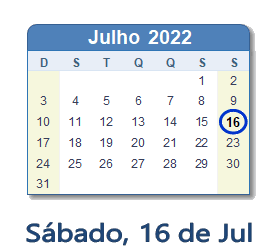 16 Julho 2022 calendario