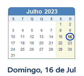 16 Julho 2023 calendario