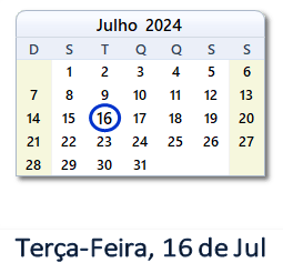 16 Julho 2024 calendario