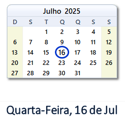 16 Julho 2025 calendario