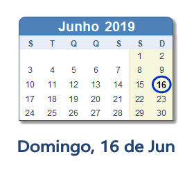 16 Junho 2019 calendario