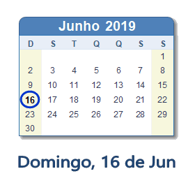 16 Junho 2019 calendario