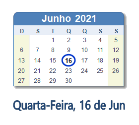 16 Junho 2021 calendario