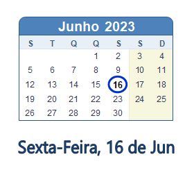 16 Junho 2023 calendario