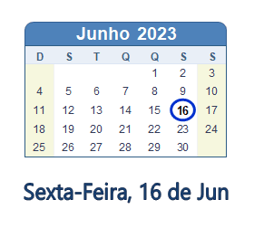 16 Junho 2023 calendario