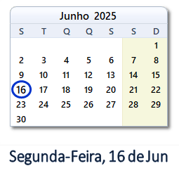 16 Junho 2025 calendario