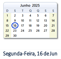 16 Junho 2025 calendario