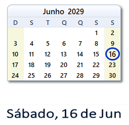 16 Junho 2029 calendario
