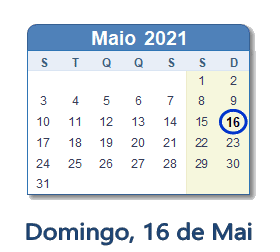 16 Maio 2021 calendario