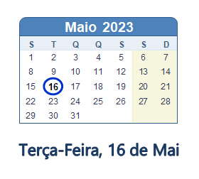 16 Maio 2023 calendario