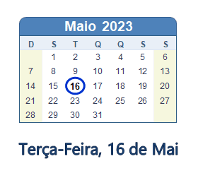 16 Maio 2023 calendario