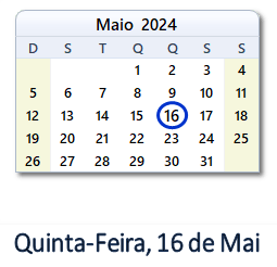 16 Maio 2024 calendario