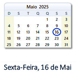 16 Maio 2025 calendario