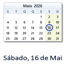 16 Maio 2026 calendario
