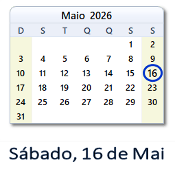 16 Maio 2026 calendario
