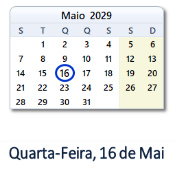 16 Maio 2029 calendario